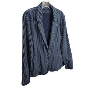 J Crew Mercantile Womens Size M Jacket Blazer Cotton Pockets Casual Striped Blue